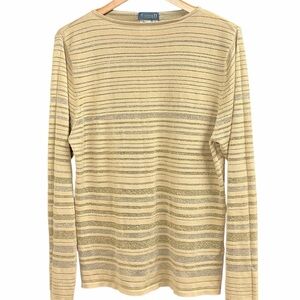Laura II Women’s Stripped Crewneck Lightweight Sweater Gold Silver